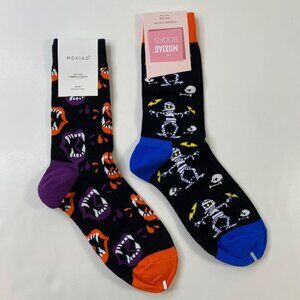 Womens Halloween Crew Socks 2 Pack Vampires Fangs Dancing Mummies Black Blue